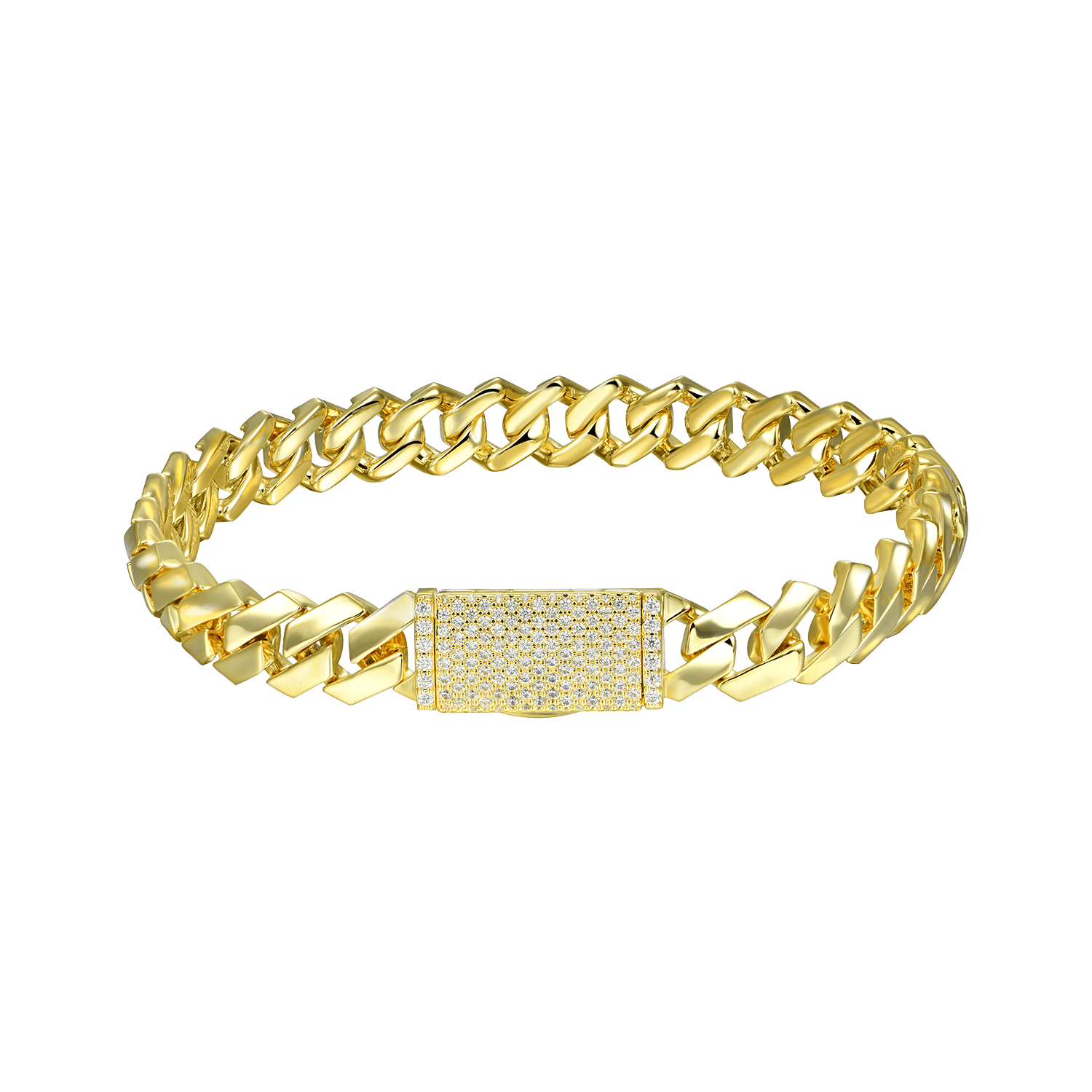 Women's Plain Gold Prong Cuban Link Bracelet - 8mm