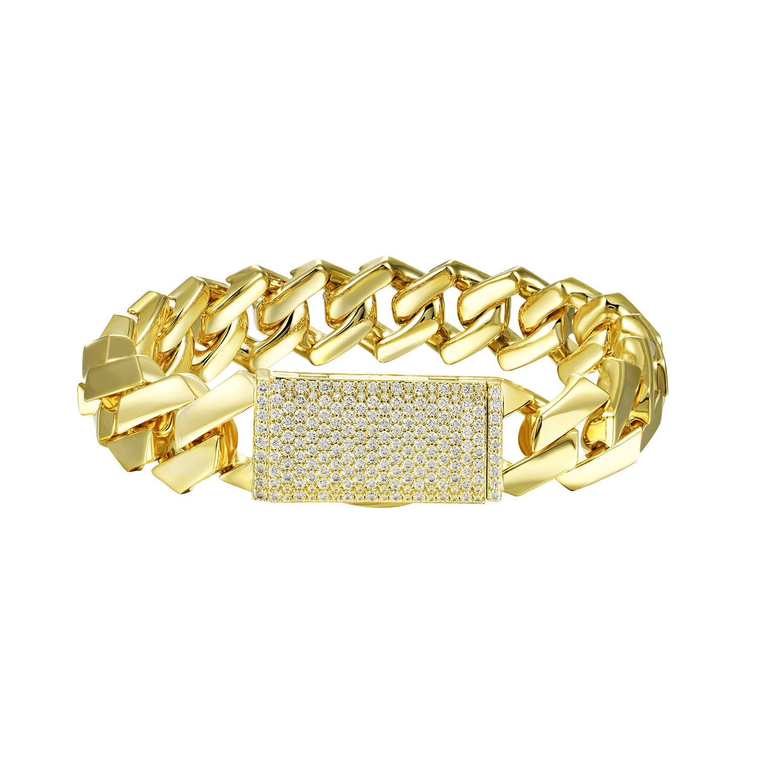 Plain Gold Prong Cuban Link Bracelet - 15mm