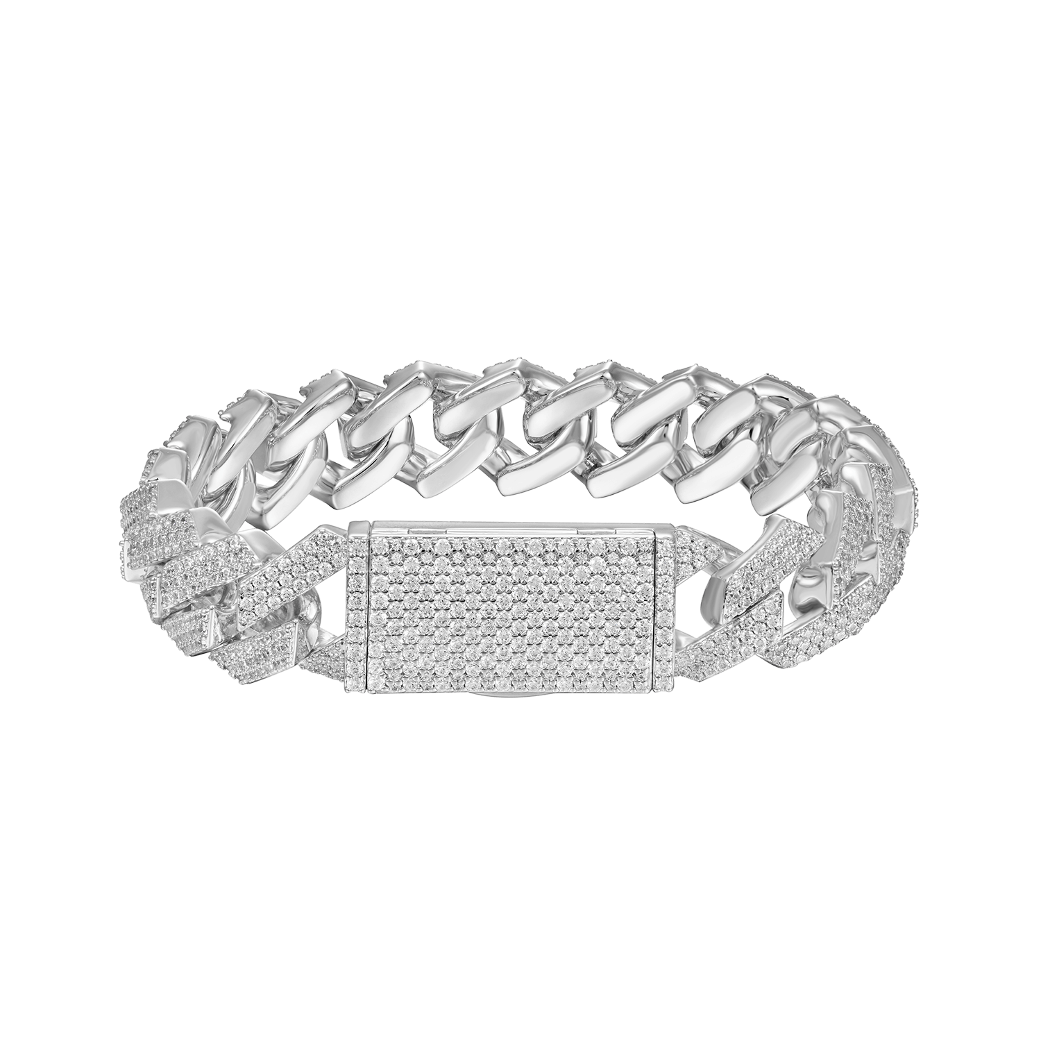 Moissanite Round Cut Prong Cuban Link Bracelet - 19mm