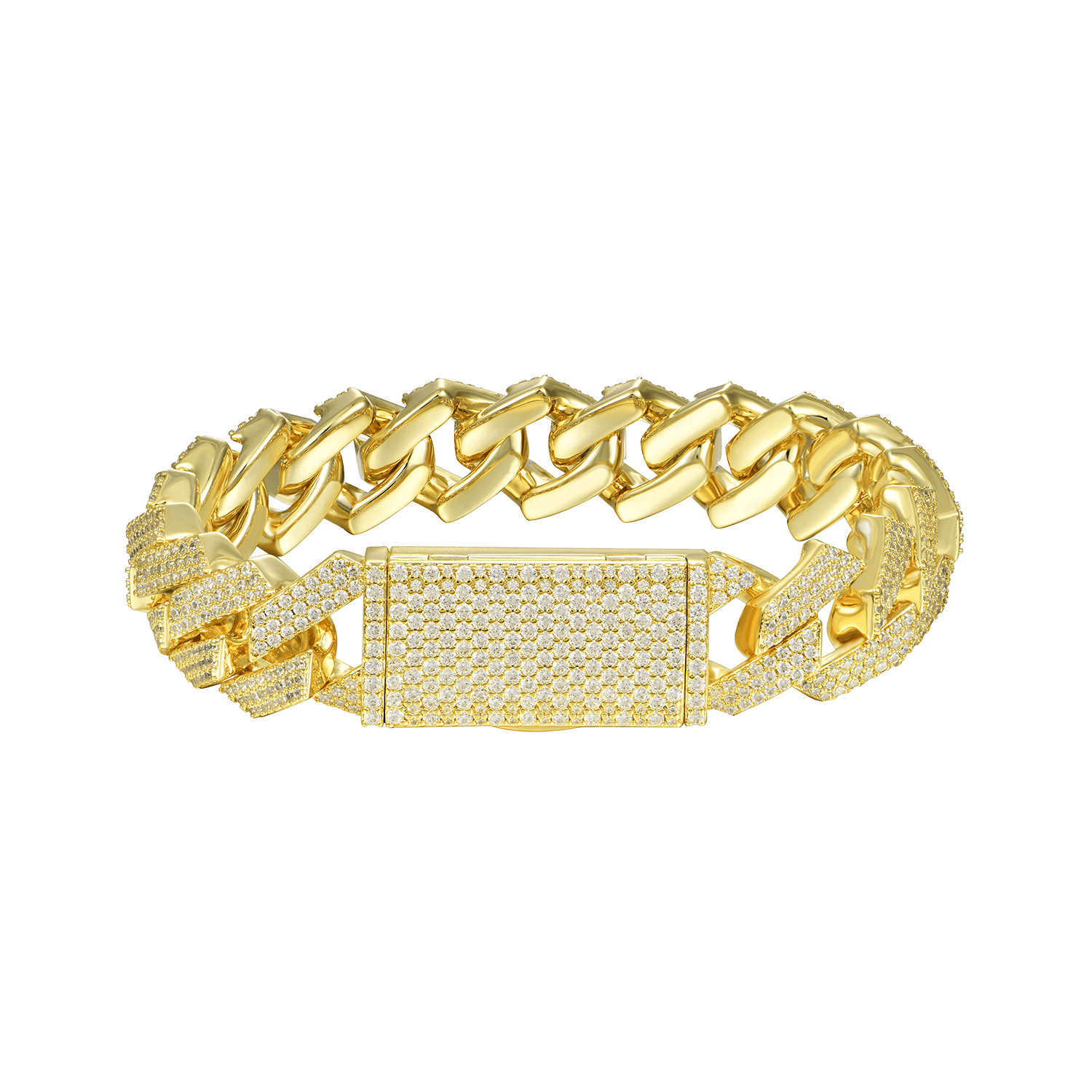 Moissanite Round Cut Prong Cuban Link Bracelet - 15mm