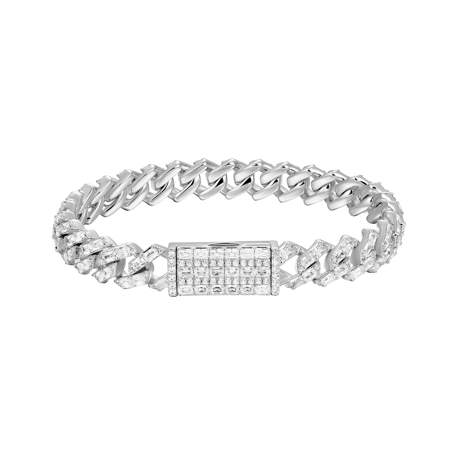 Emerald Cut Prong Cuban Link Bracelet - 10mm