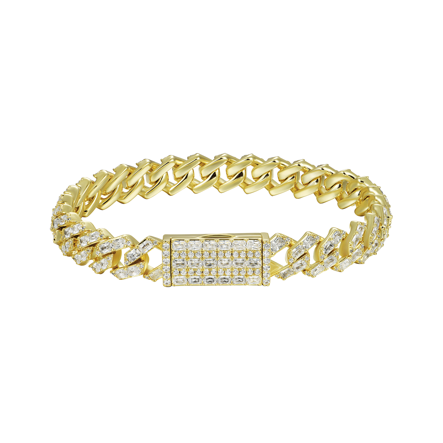 Emerald Cut Prong Cuban Link Bracelet - 10mm