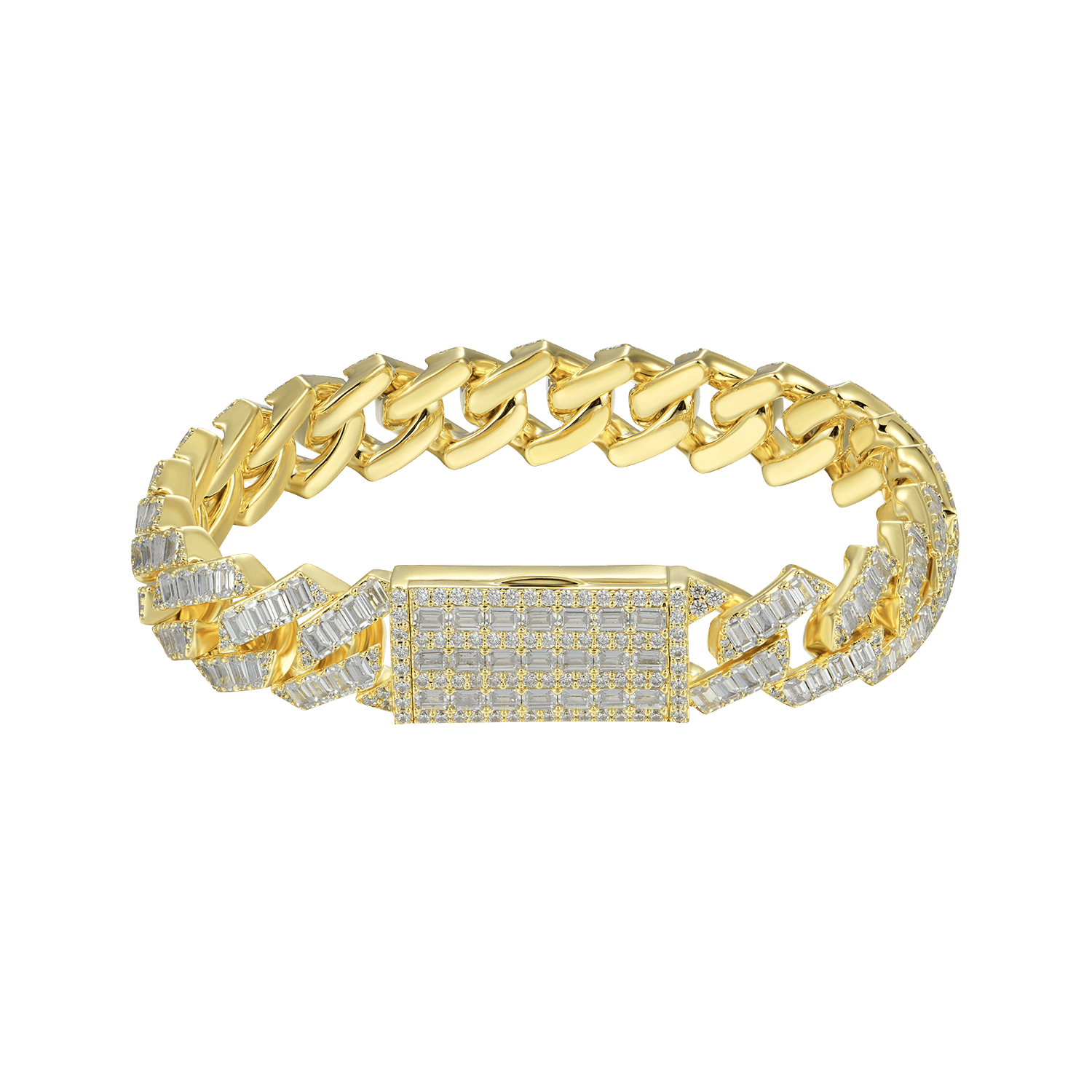 Women's Emerald Cut Prong Cuban Link Bracelet - 12mm
