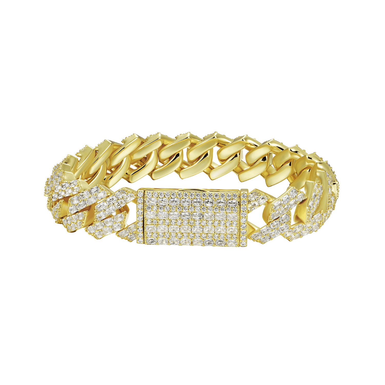 Emerald Cut Prong Cuban Link Bracelet - 15mm