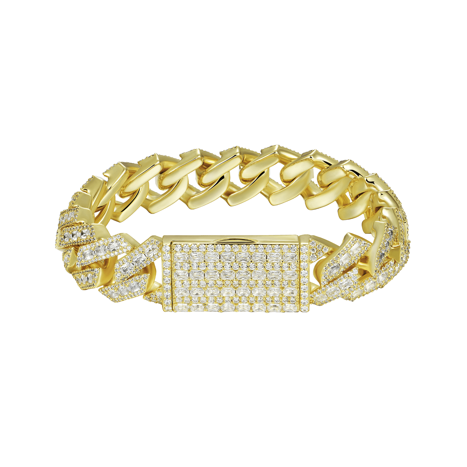 Halo Emerald Cut Prong Cuban Link Bracelet