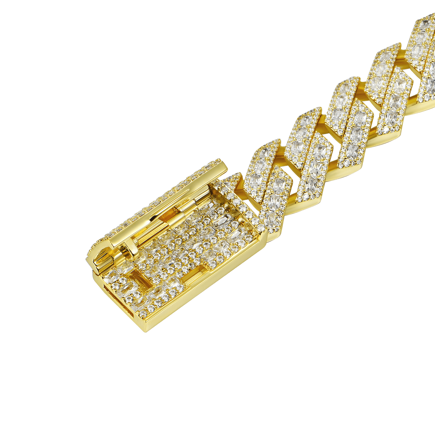 Halo Emerald Cut Prong Cuban Link Bracelet