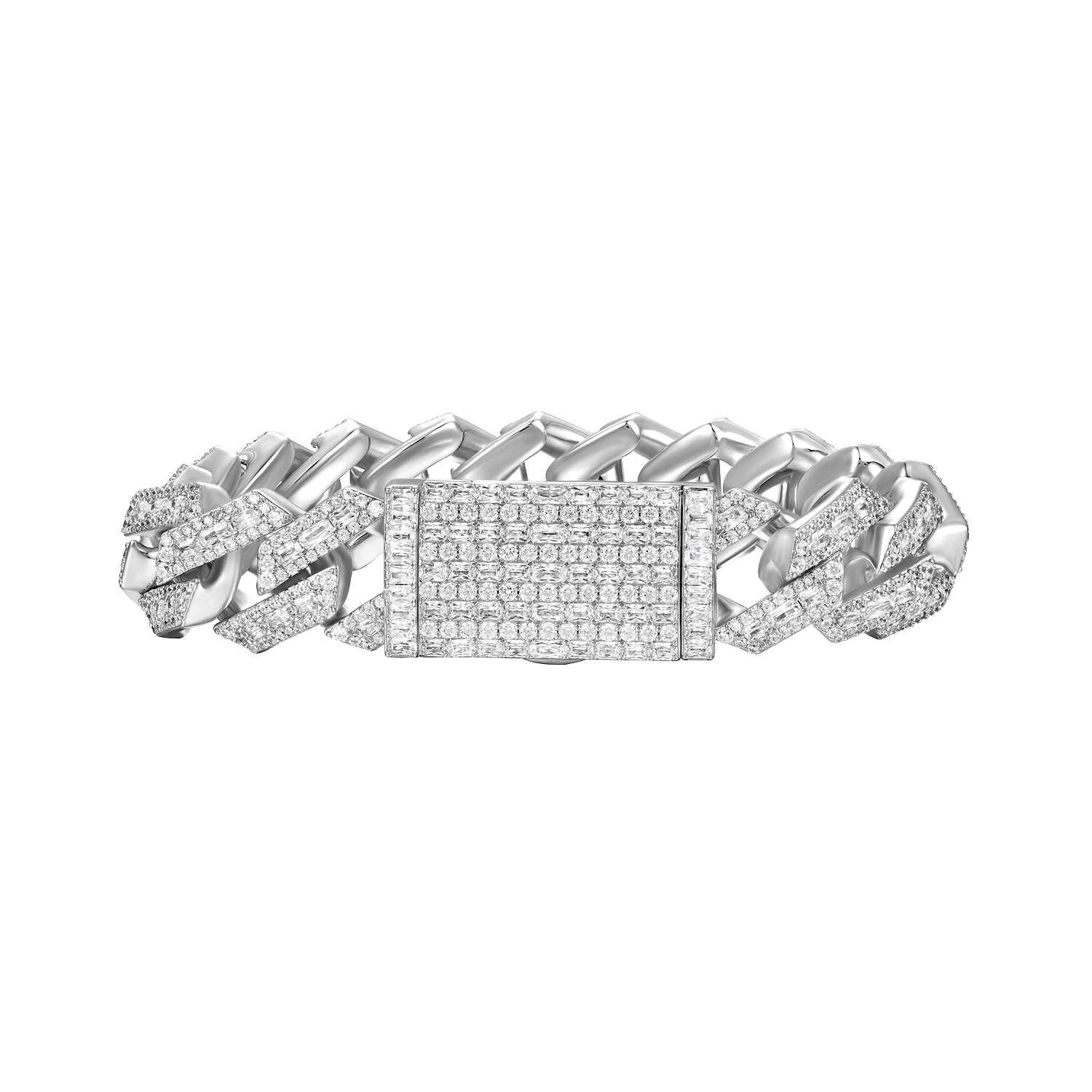 Halo Emerald Cut Prong Cuban Link Bracelet