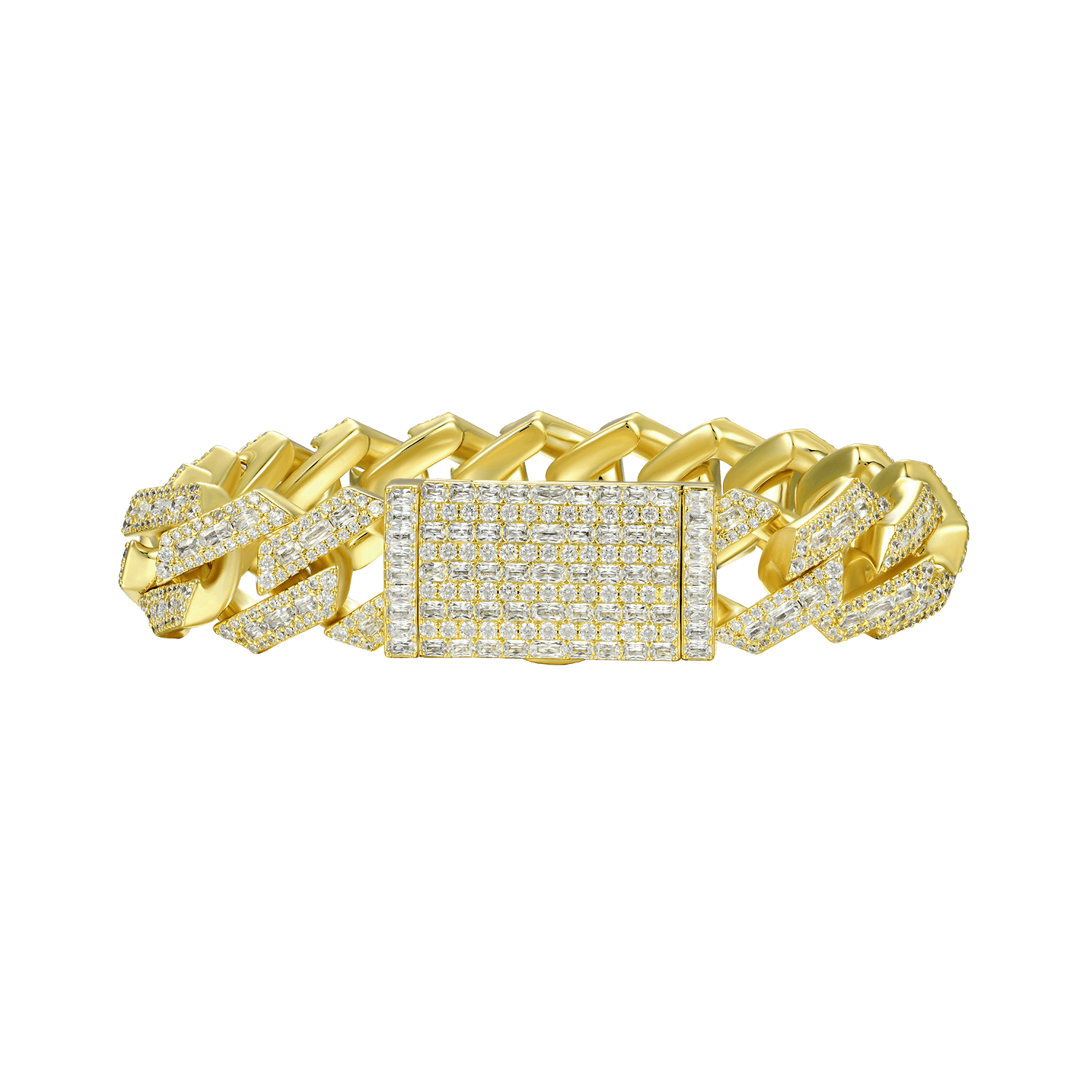 Halo Emerald Cut Prong Cuban Link Bracelet
