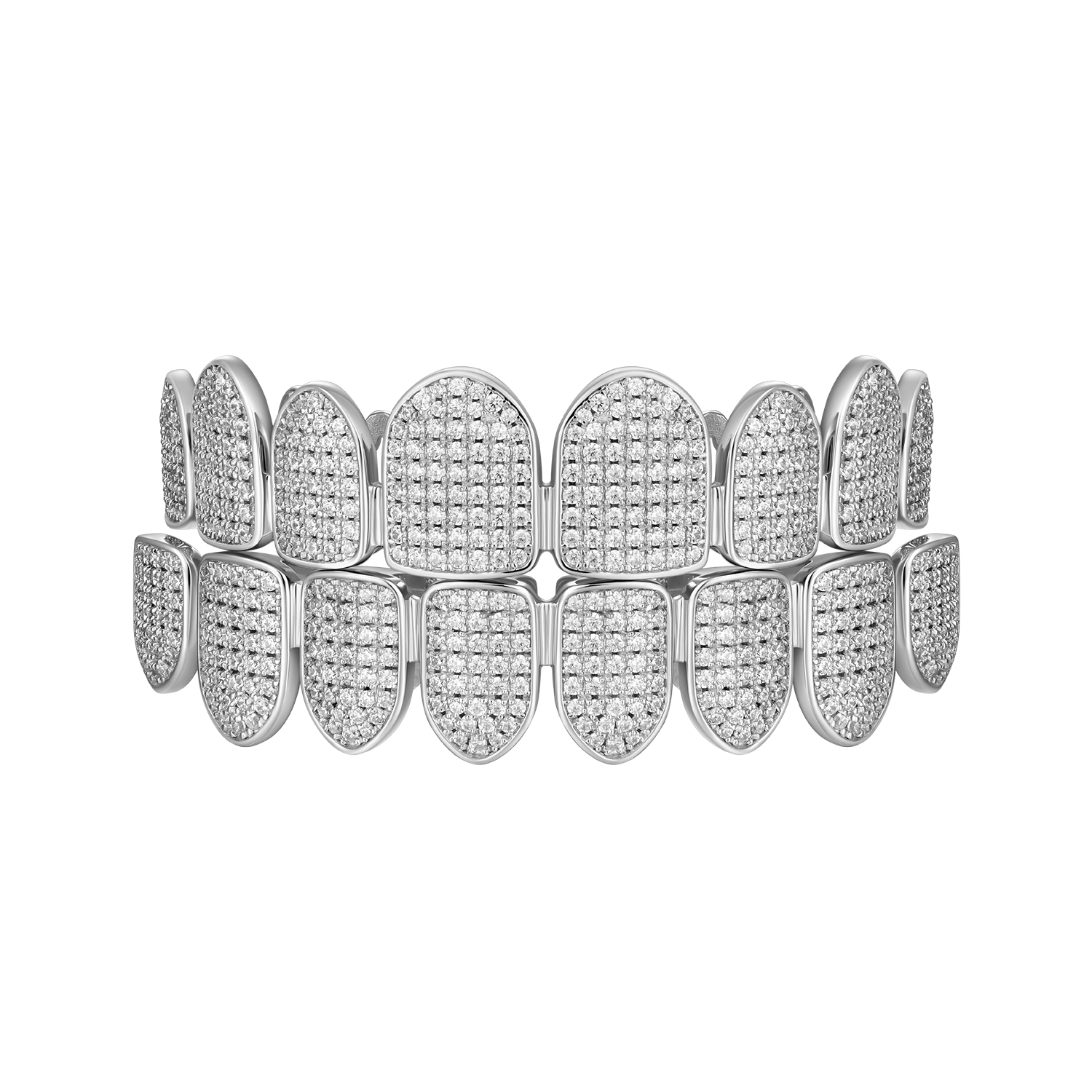 Pre-made Iced White Gold Grillz Silver Grillz Teeth For Men