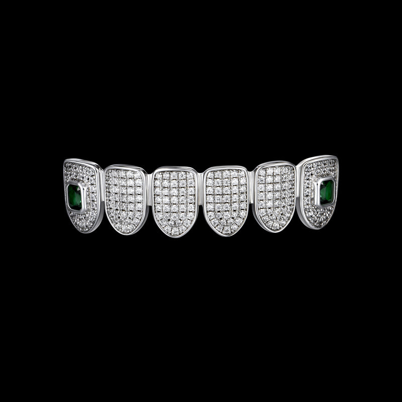 Pre-made Six Teeth Iced Octagon Emerald Cut Grillz - Grillz For Men & Women - APORRO