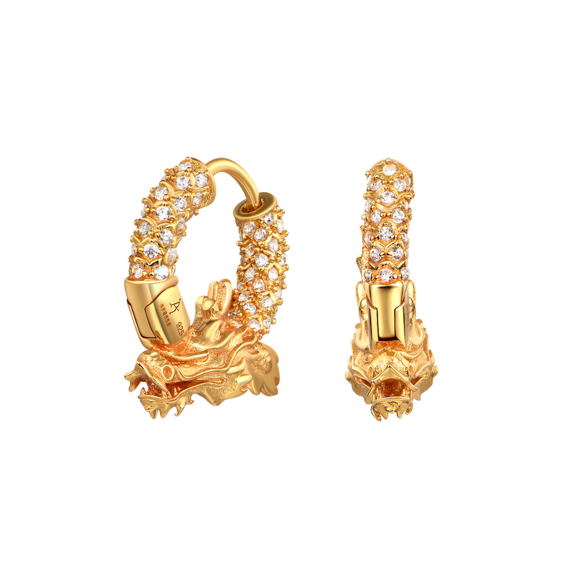 WONG Dragon Hoop Moissanite Earrings- Men's & Women's gold hoop earrings - APORRO
