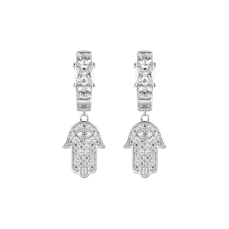 Hamsa Dangly Earring - Men & Women's silver drop earring - APORRO