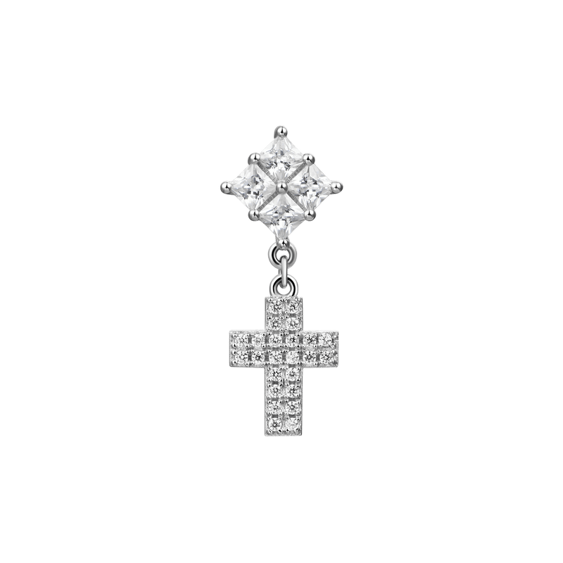 Cross Drop Earring - Men & Women's silver cross drop earring - APORRO