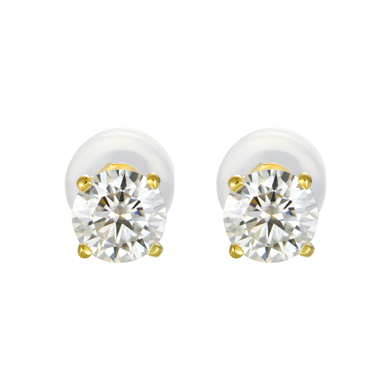 Solid Gold Round Diamond Stud Earrings - Pair