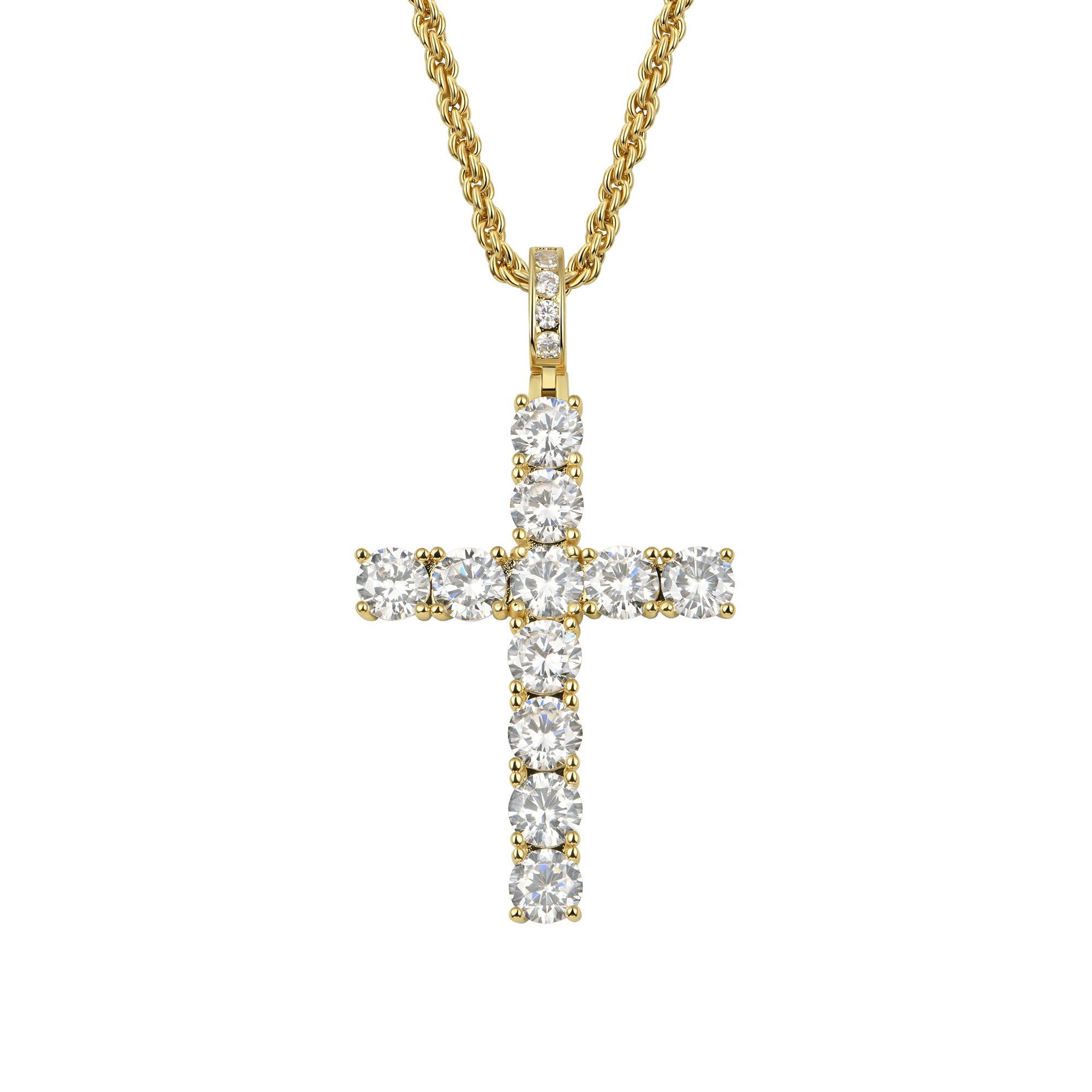 Moissanite Tennis Cross Pendant - Medium