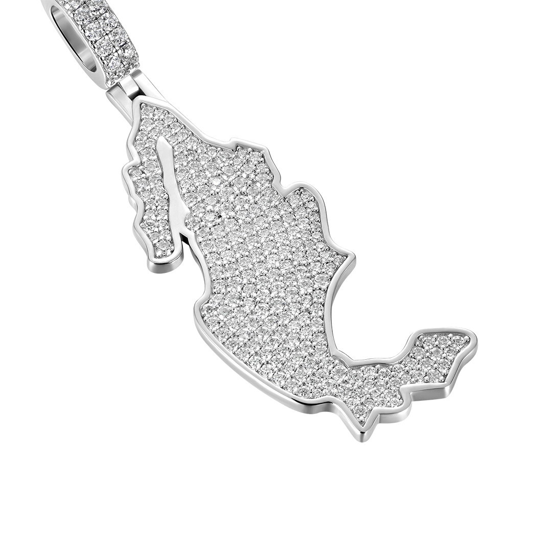 Moissanite Round Cut Map of Mexico Pendant