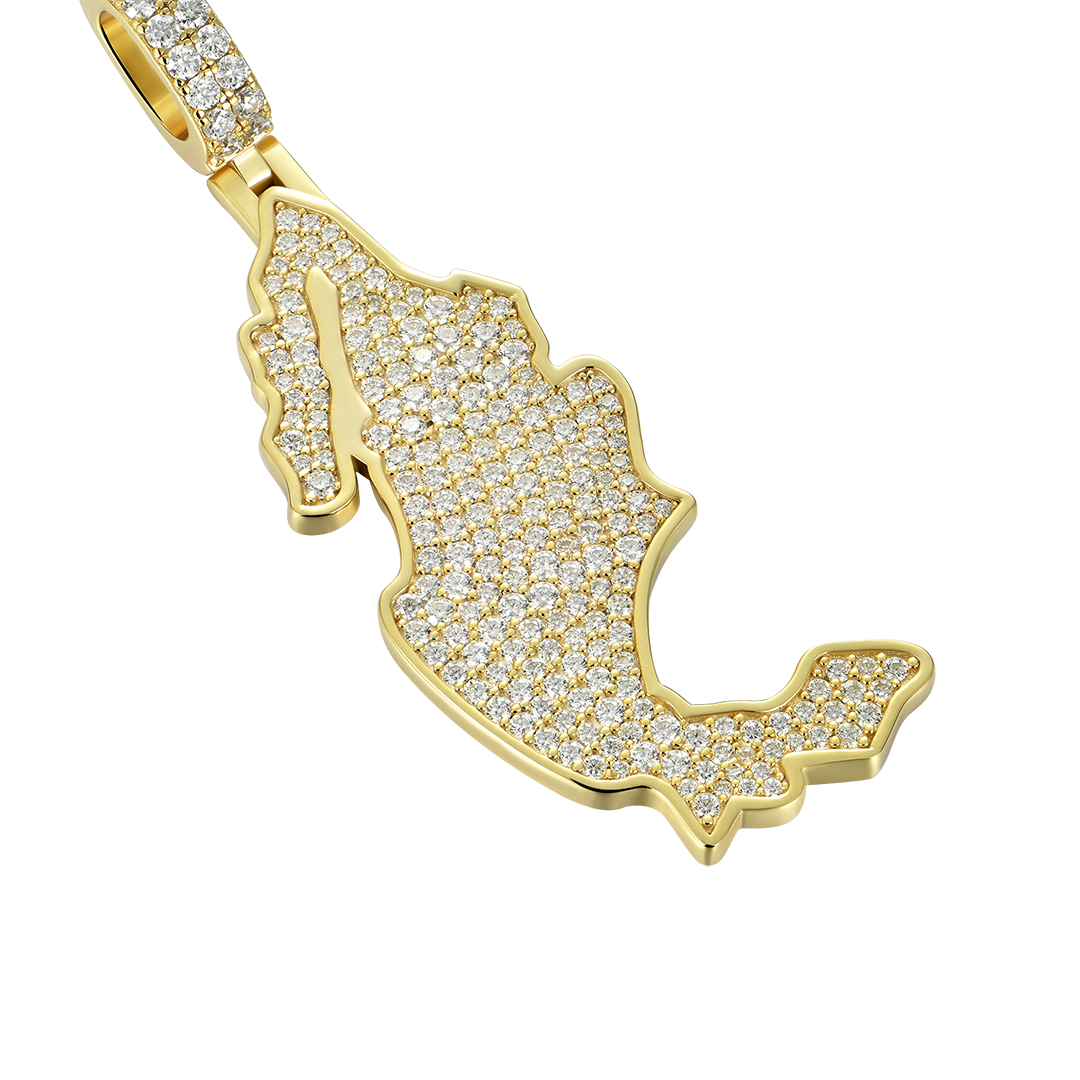 Moissanite Round Cut Map of Mexico Pendant