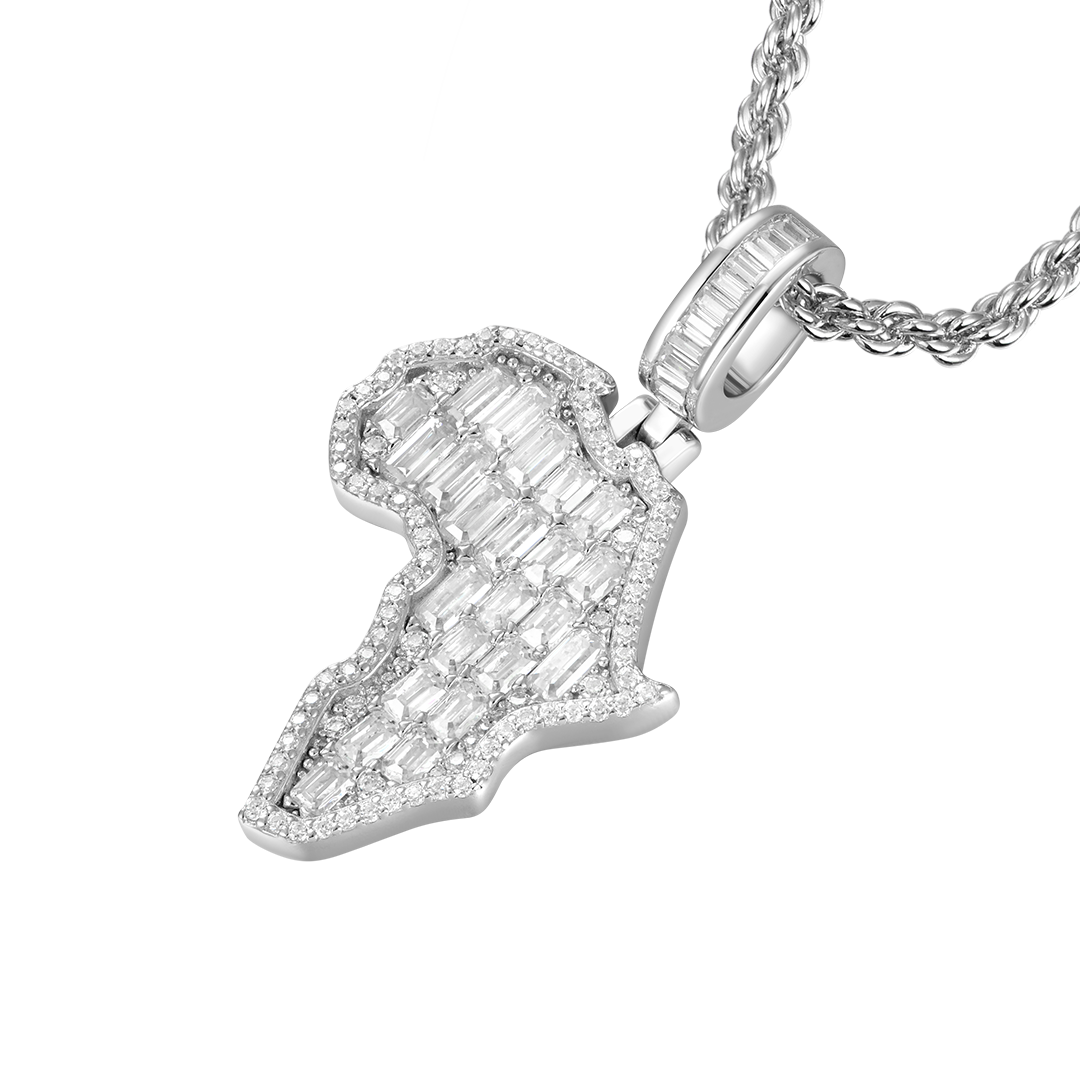 Moissanite Emerald Cut Map of Africa Pendant
