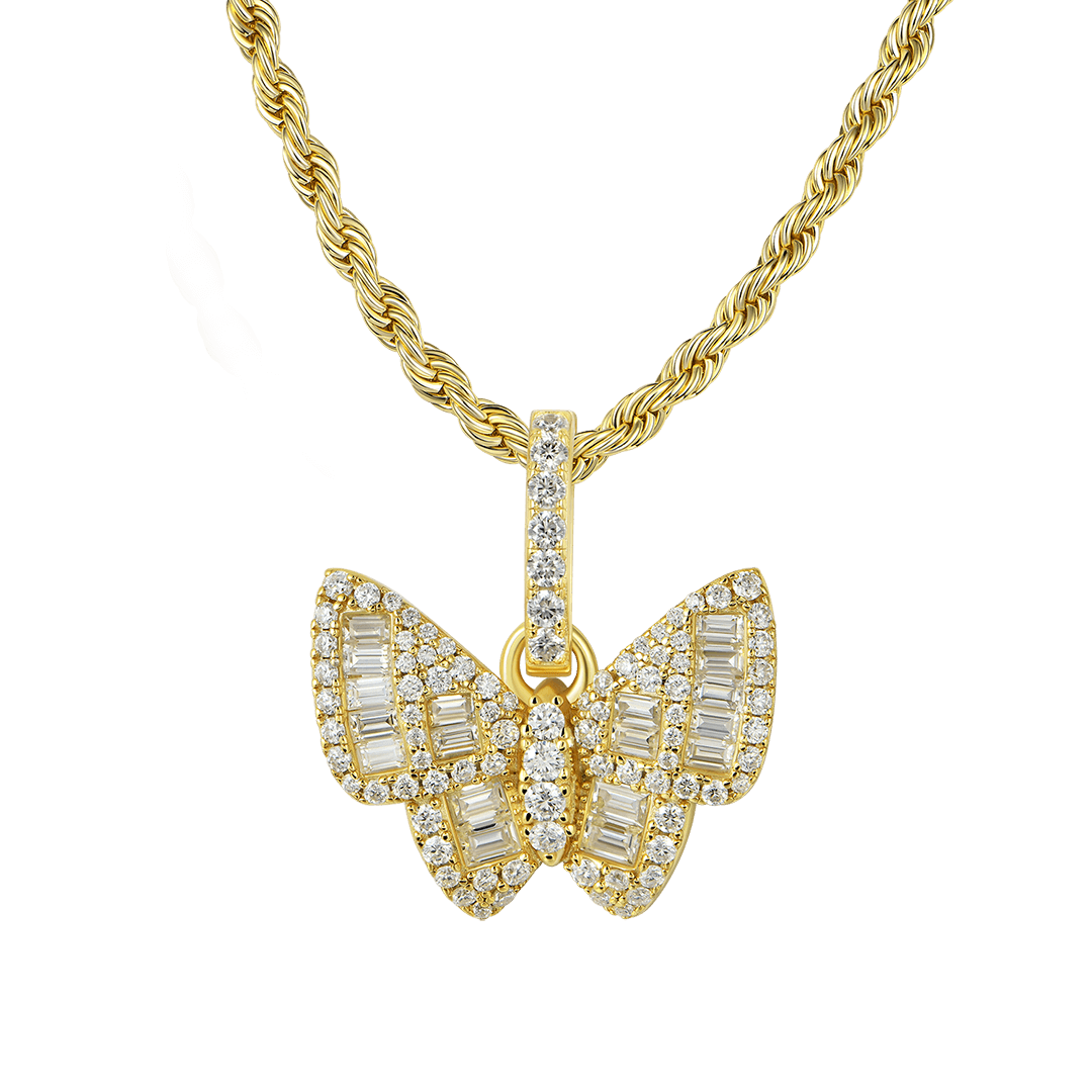 Women's Mixed Baguette Cut Butterfly Pendant