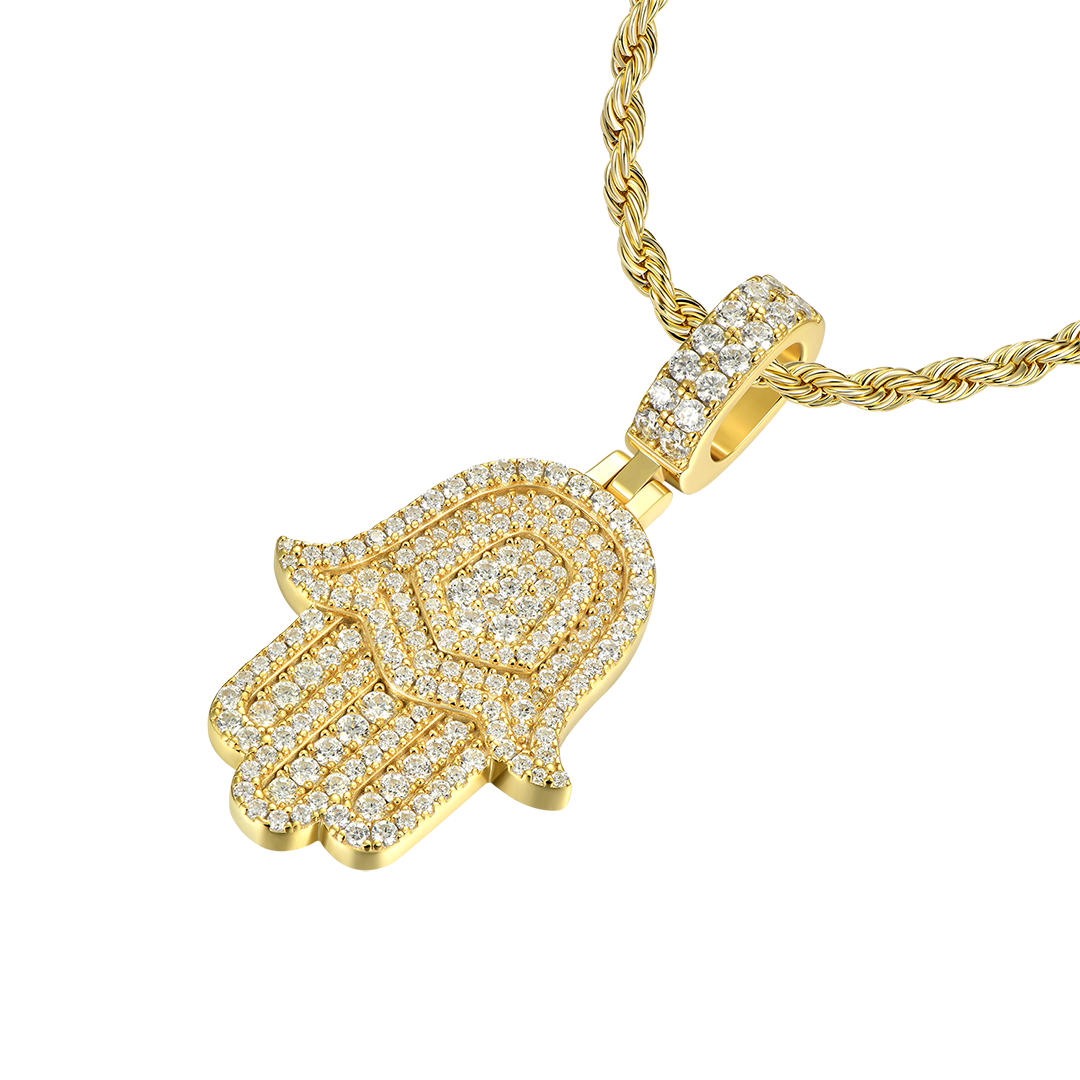 Moissanite Double-Layered Hamsa Pendant