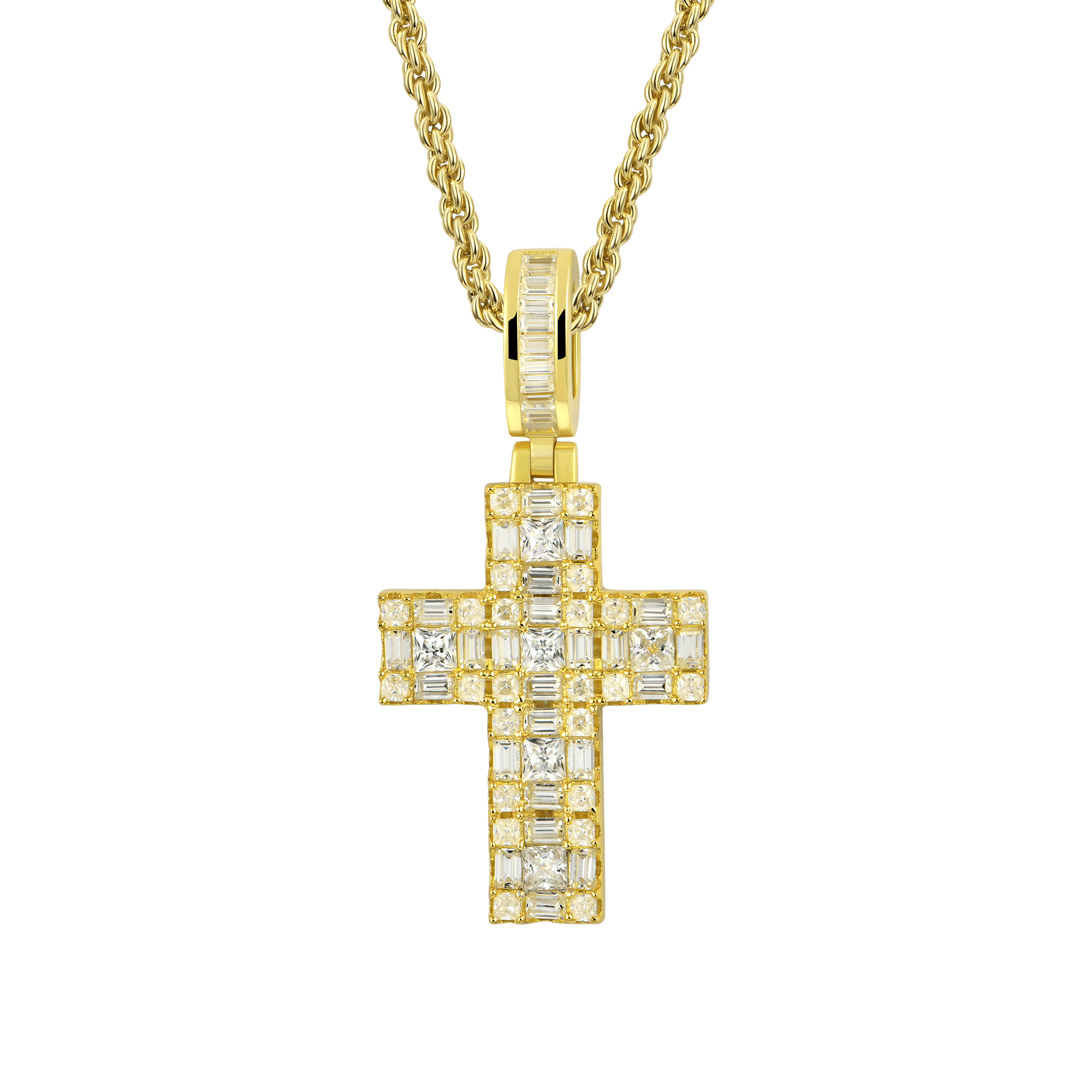 Moissanite Halo Cross Pendant - Princess Cut