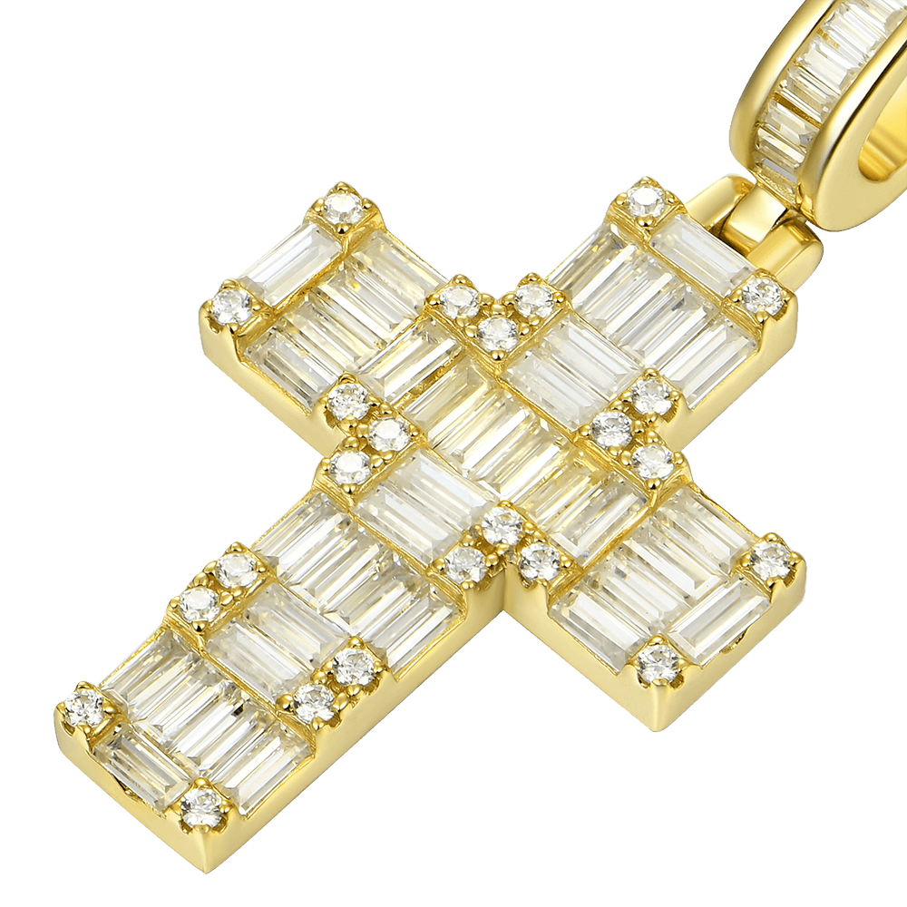 Halo Cross Pendant - Baguette Cut