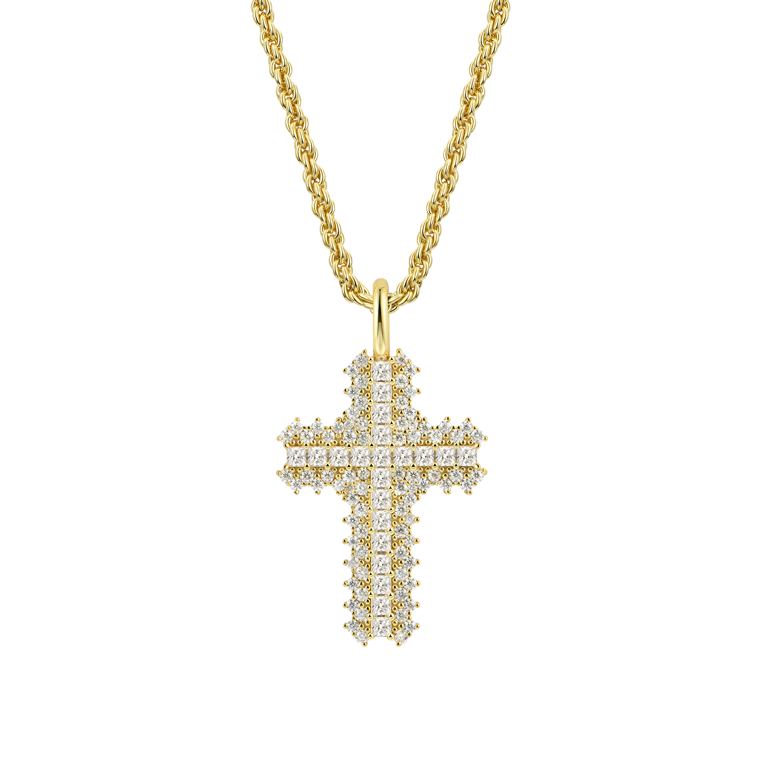 Moissanite Princess Cut Flooded Cross Pendant