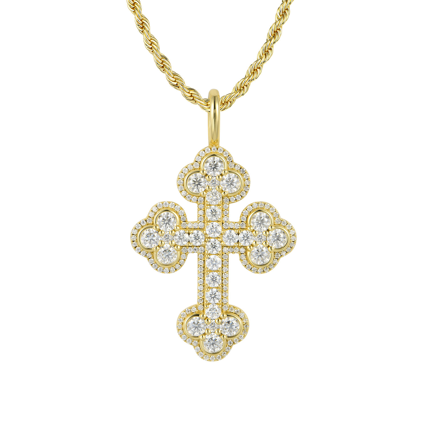 Moissanite Double-Layered Bottoni Cross Pendant