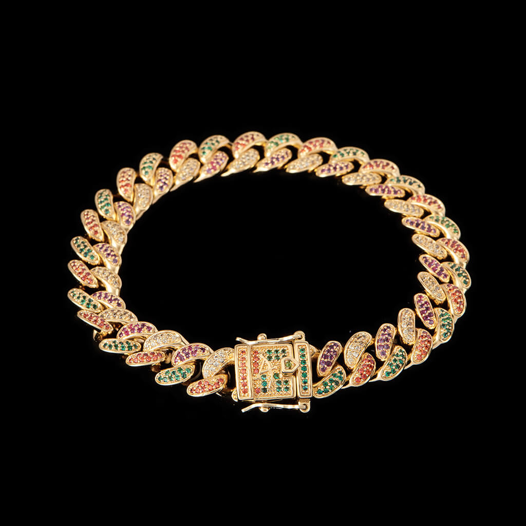 Iced Multi-Colored Cuban Link Bracelet - 10mm