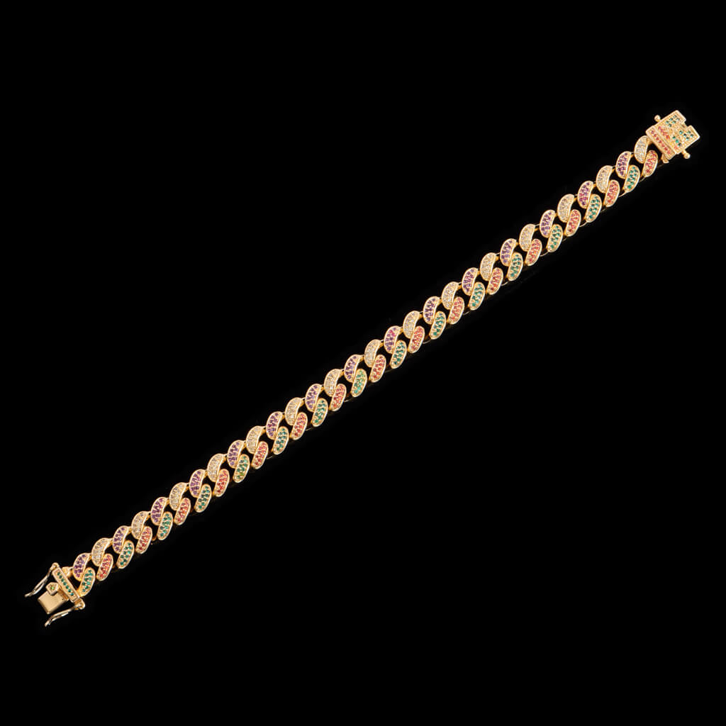 Iced Multi-Colored Cuban Link Bracelet - 10mm