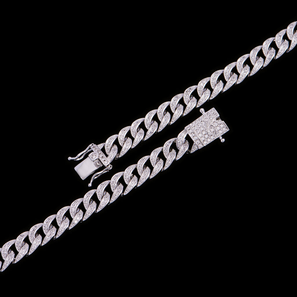 16" White Gold Iced Cuban Chain - 8mm