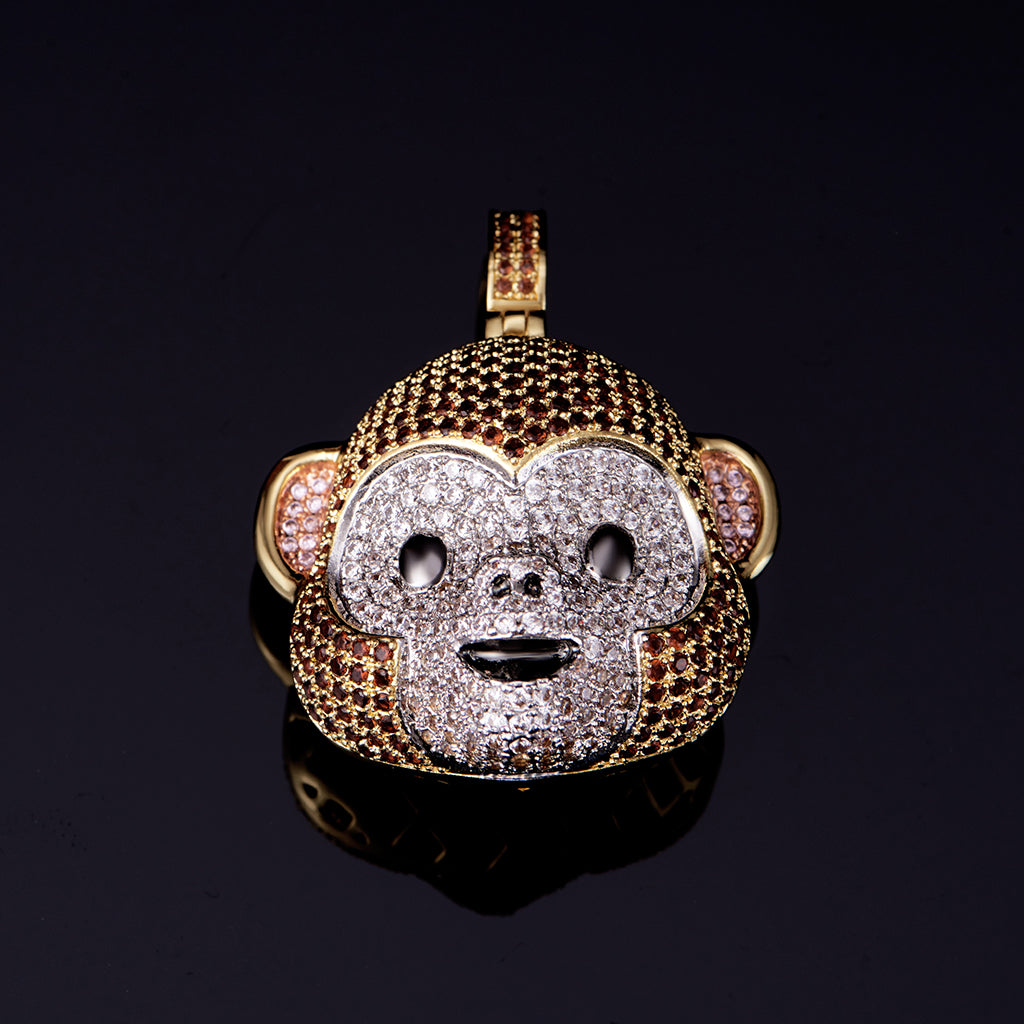 Iced Monkey Face Emoji Pendant