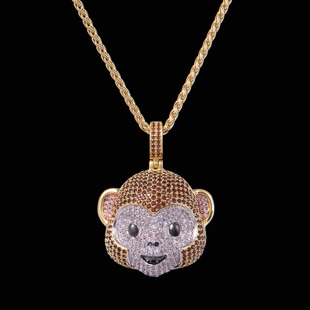 Iced Monkey Face Emoji Pendant