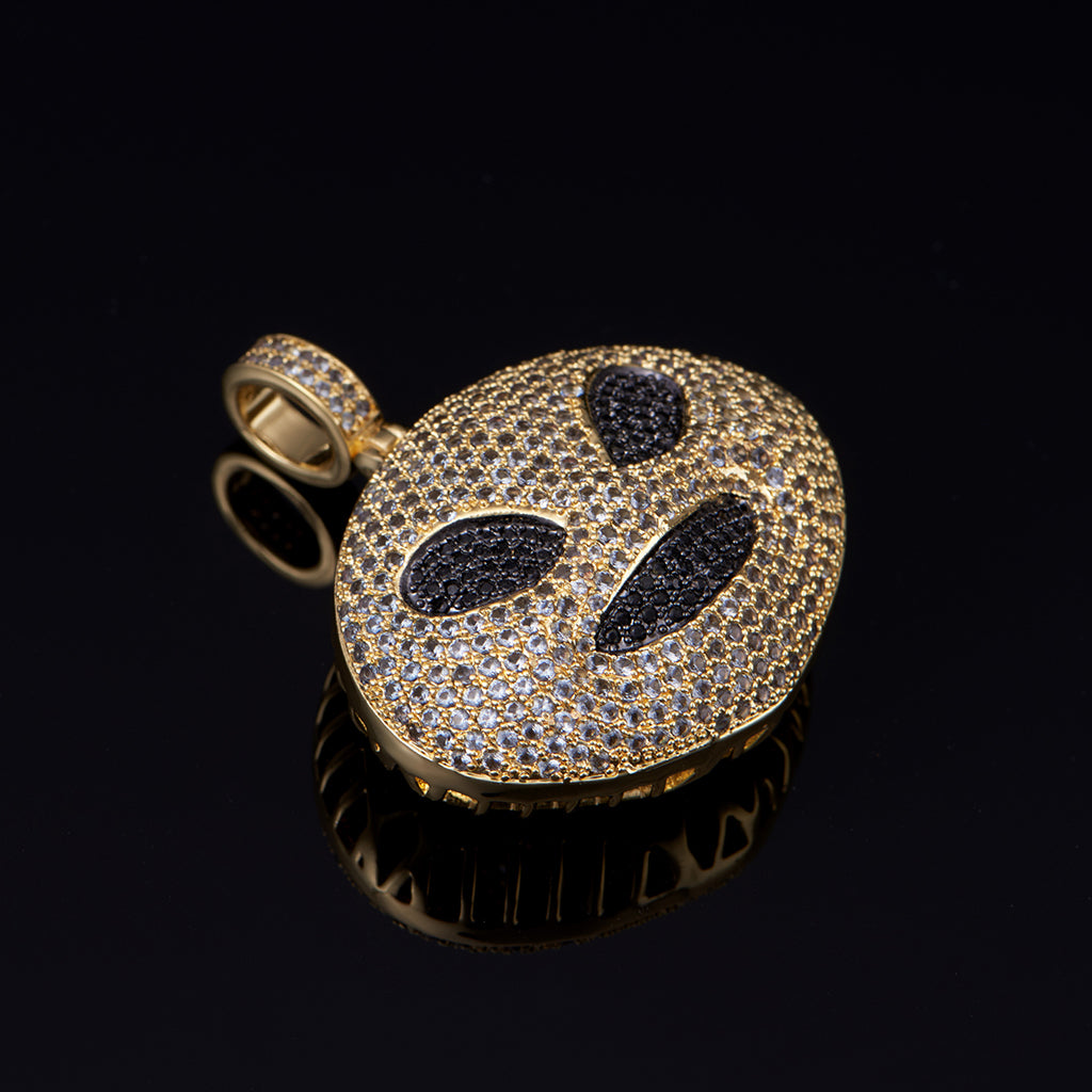 14K Gold Iced Alien Emoji Pendant