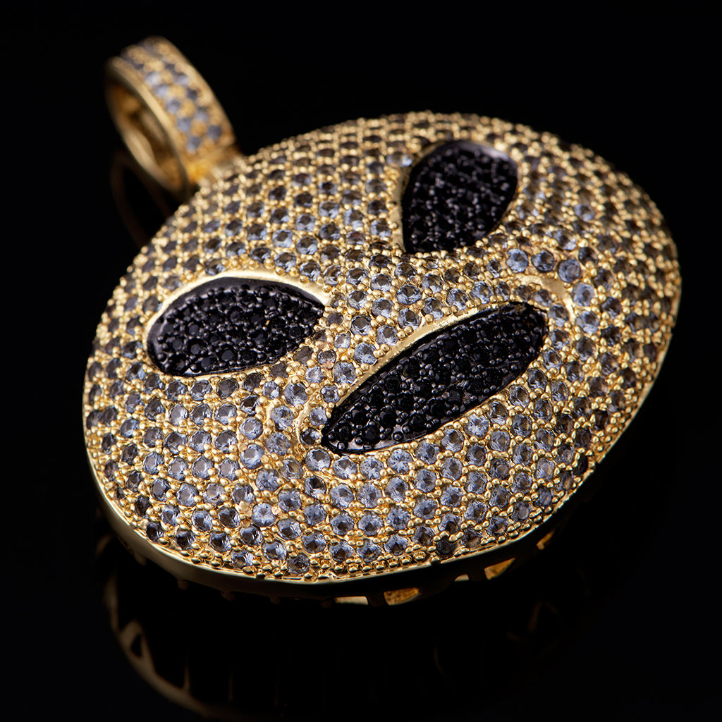 14K Gold Iced Alien Emoji Pendant