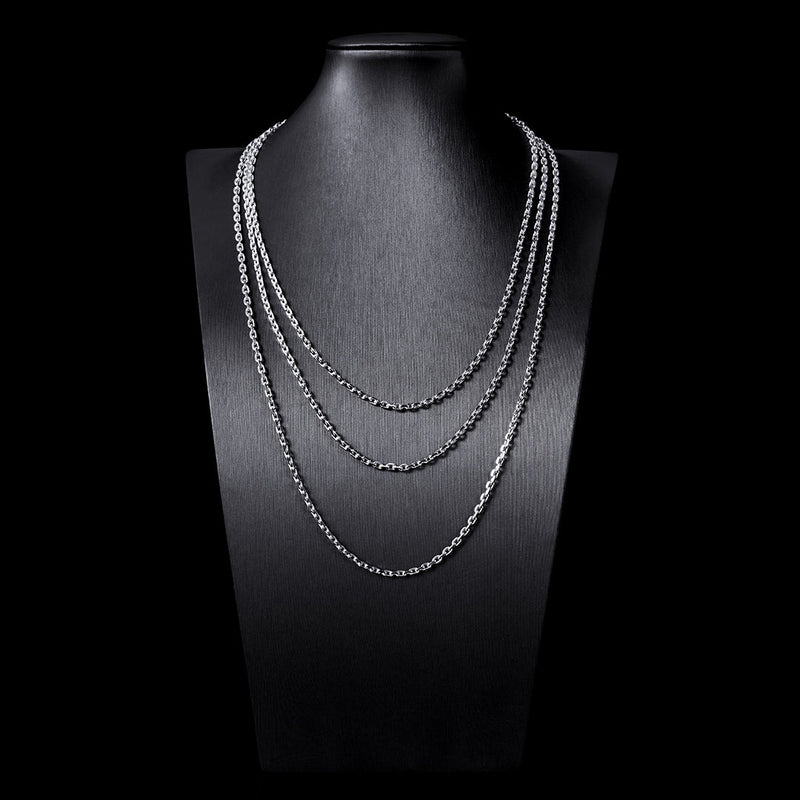 3mm White Gold Cable Chain in 925 Sterling Silver Gift Set - APORRO