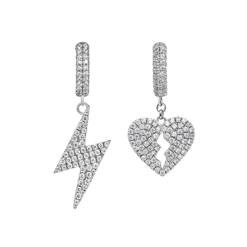 Broken Heart & Lightning Bolt Earrings Set - Men hippop dangly earring - APORRO