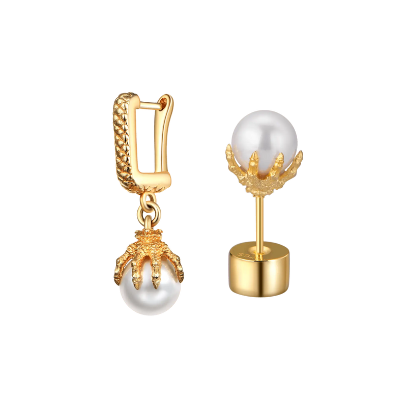 WONG Dragon Pearl Dangly & Stud Earring Set - APORRO