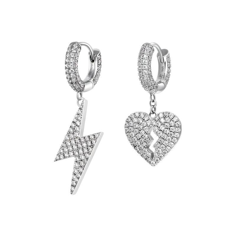 Broken Heart & Lightning Bolt Earrings Set - Men hippop dangly earring - APORRO