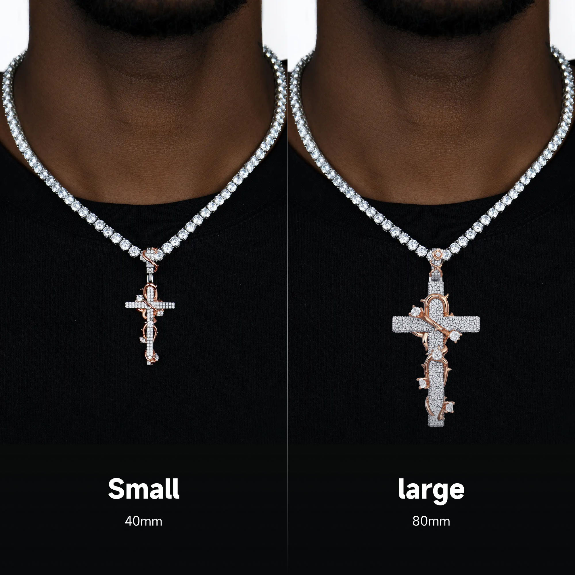 Moissanite Thorned Rose Cross Pendant
