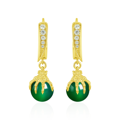 S925 WONG Ⅱ Ridge Iced Out Jade Drop Earrings - Pair