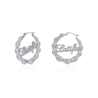 Custom Name Bamboo Joint Hoop Earring
