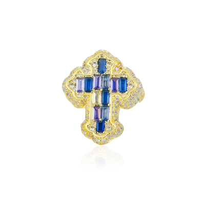 Iced Vitraux Vintage Starry Night Cross Ring