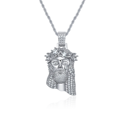 Moissanite White Gold Stellar Jesus Pendant - Small
