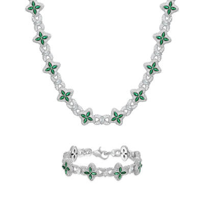 Iced Luminous Clover Chain & Bracelet Set