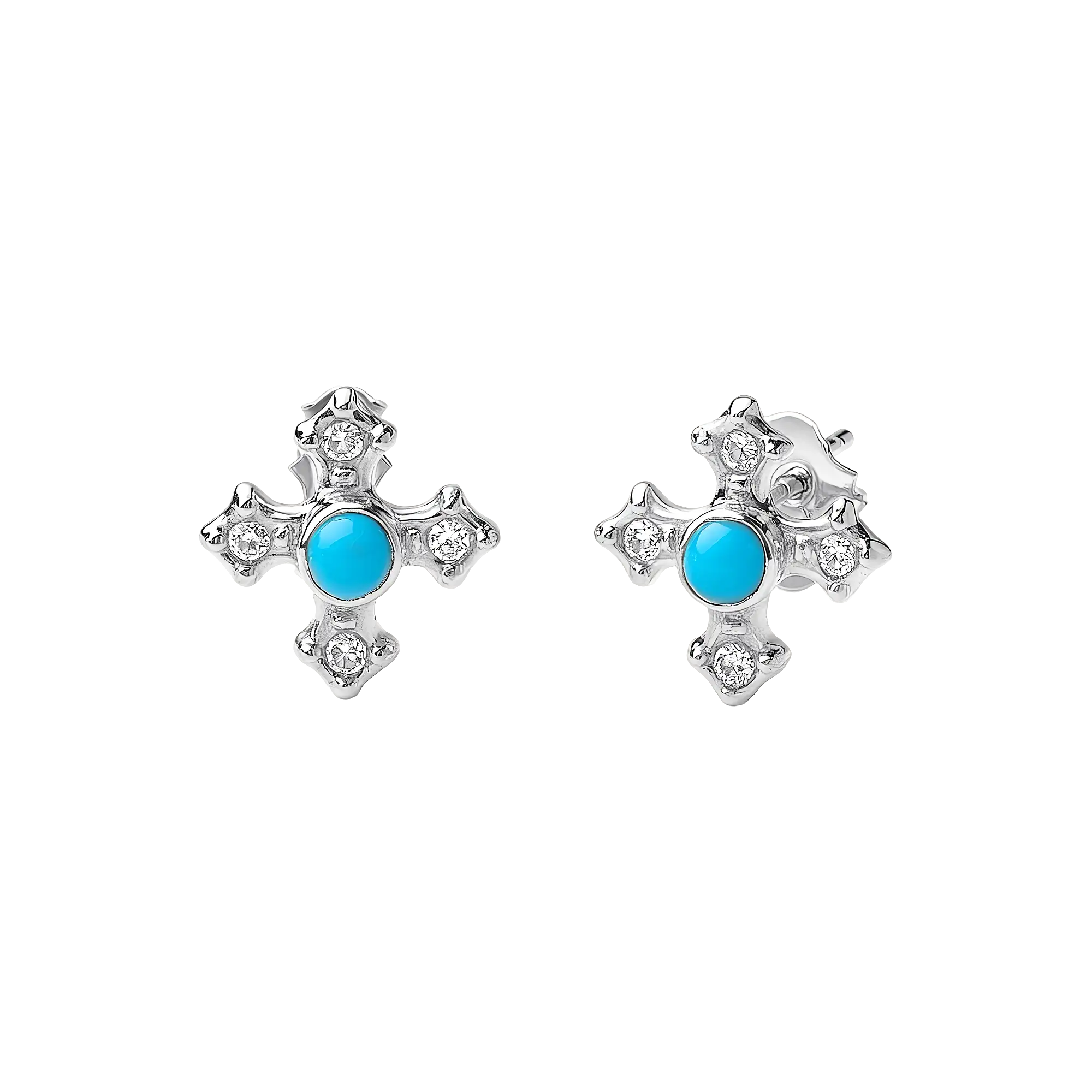 Turquoise Relic Cross Stud Earrings