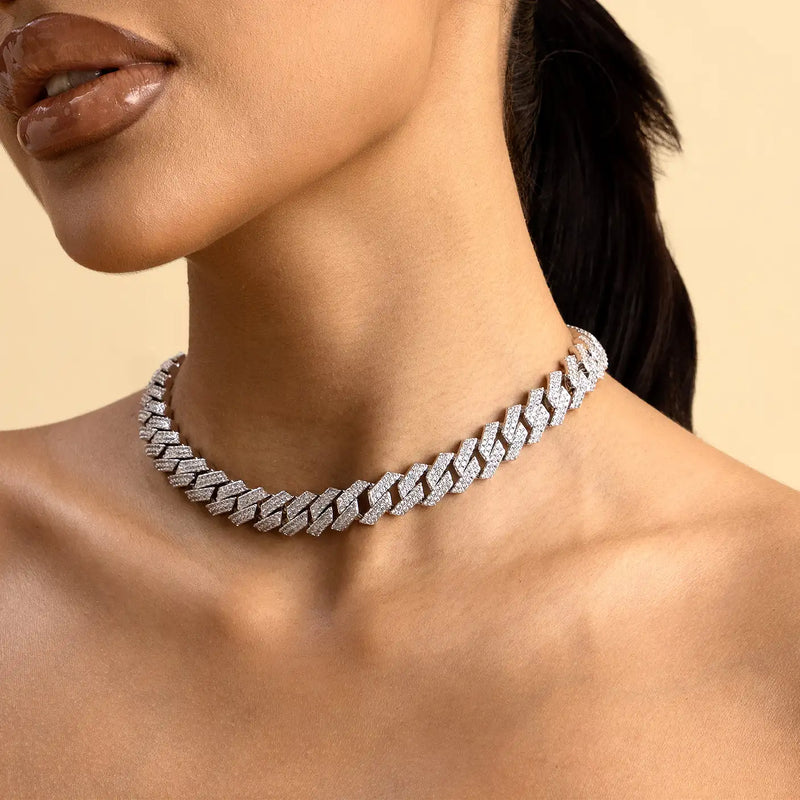 White Gold Moissanite Prong Choker Chain - 925 Silver for Men - APORRO