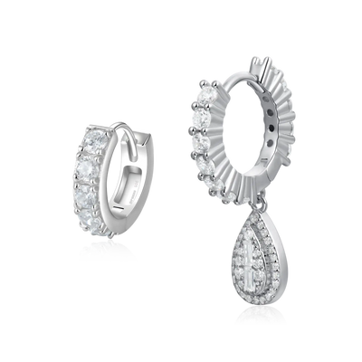 S925 Teardrop Baguette Dangly & Classic Hoop Earring Set