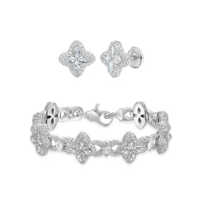 Iced Luminous Clover Bracelet & Earring Set  - White Diamond