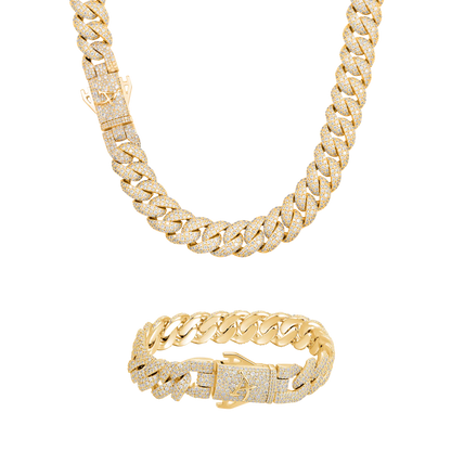 12mm Round Cut Cuban Link Chain & Bracelet Gift Set